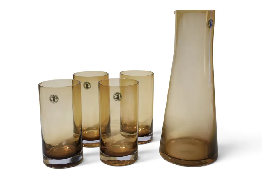 Retro Empoli karaff/vas i bärnstensfärgat glas, Italien, 1960–70-tal