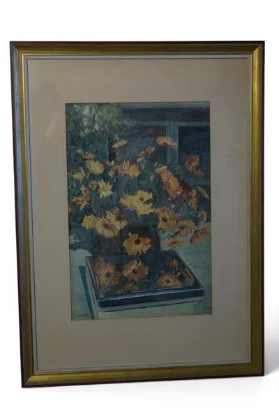 Hj. Bergqvist, blomsterstilleben, akvarell, signerad och daterad 1970