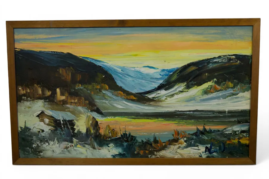 Landskapsmålning, olja på duk – signerad, ca 70 × 40 cm (inkl. ram)