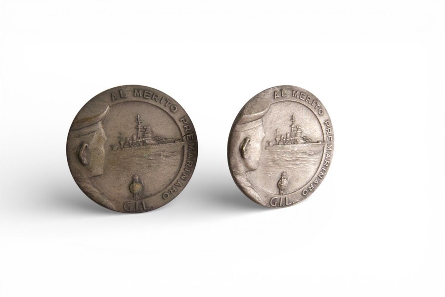 ITALY / G.I.L. “AL MERITO PREMARINARO”. Pair of Italian naval youth medals, 1930–40s.