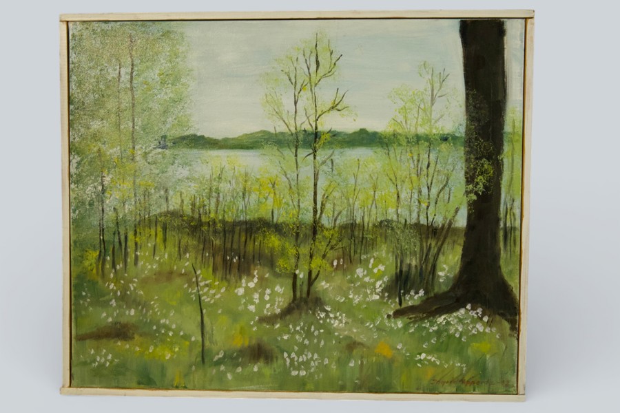MÅLNING, SIGNERAD INGRID APPERTZ, “VÅRMOTIV MED VITSIPPOR FRÅN ARBOGA”, -92.