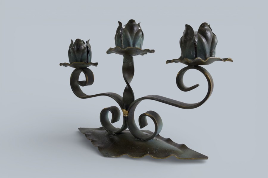 LJUSSTAKE, SMIDE, 3 LJUS, JUGEND / ART NOUVEAU-STIL, 1900-TALETS BÖRJAN