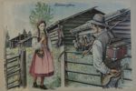 HJALMAR LARSSON. "Drömmen om Elin: Fästmansgåfva". Färglitografi, signerad i trycket, 1970.