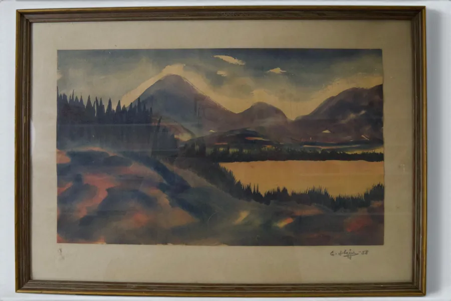 Landskap med fjällsjö, signerad Slein, 1958