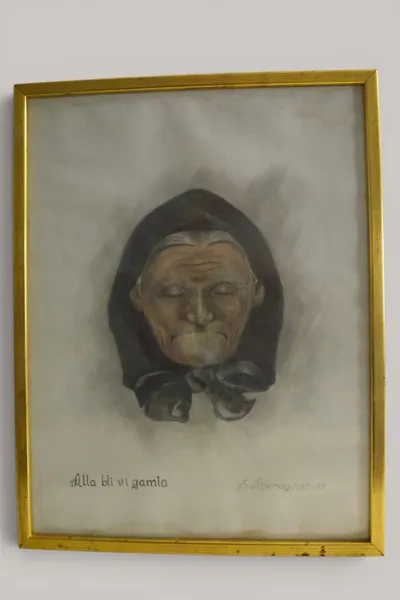 S. Stjernqvist, “Alla bli vi gamla”, teckning/pastell, 1977