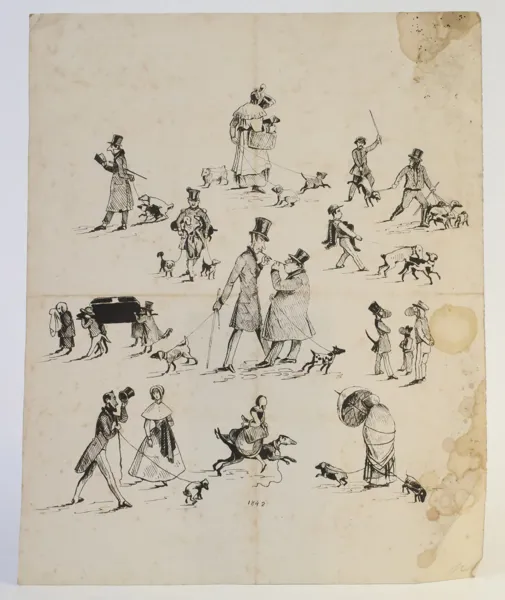 OIDENTIFIERAD KONSTNÄR, 1800-TALETS MITT – KARIKATYRER MED HUNDAR, TRYCK DATERAT 1842