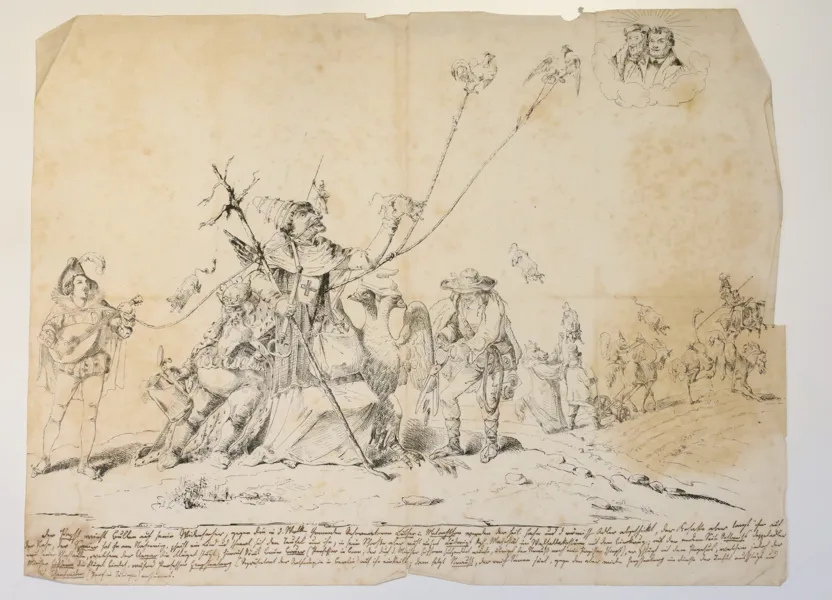 JULIUS BÖHMER, antipåvlig karikatyr, litografi, Berlin 1842