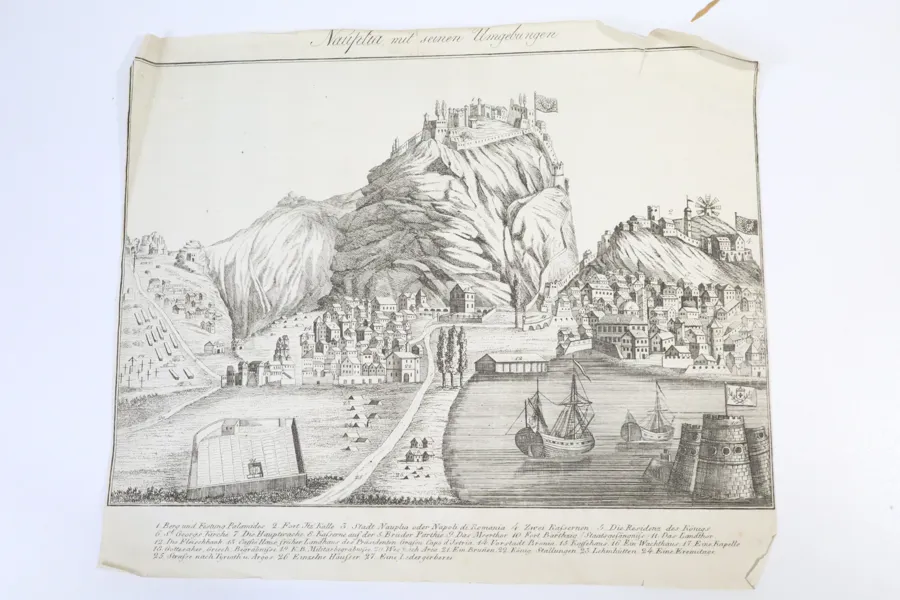 NAUPLIA MED OMGIVNINGAR, topografiskt grafiskt blad, 1800-tal.