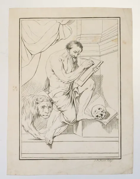 J. M. HAAS, kopparstick, Sankt Hieronymus som lärd, sannolikt 1700-tal