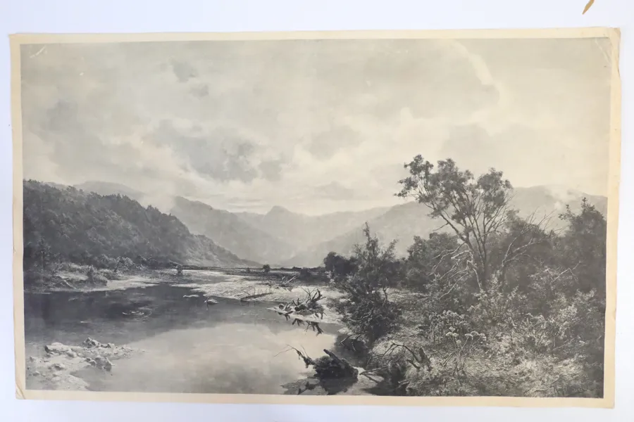 OIDENTIFIERAD KONSTNÄR, grafiskt blad, flodlandskap, 1900-tal.