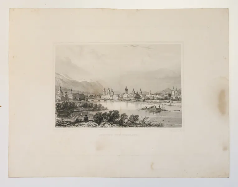 GRAFISKT BLAD, stålstick, ”Ansicht von Innsbruck”, Verlag Lange, Darmstadt, omkring 1840.