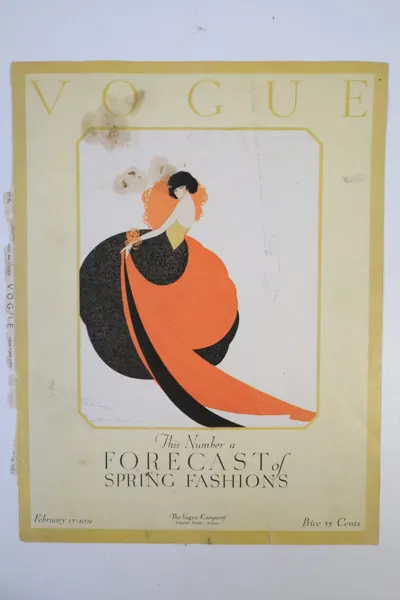 VOGUE, originalomslag med annonssida, 15 februari 1921.