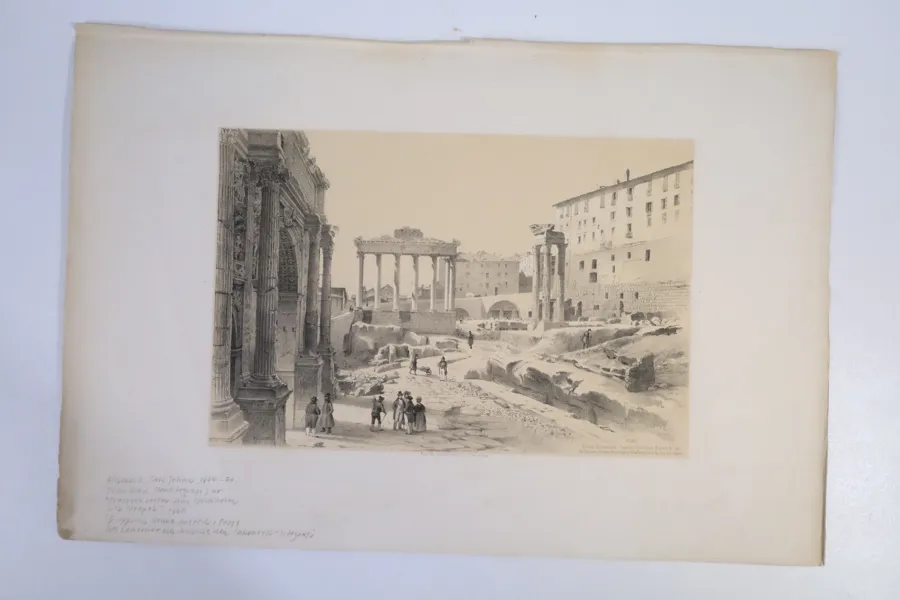 CARL JOHAN BILLMARK (1804–1870), tonlitografi, Forum Romanum, ur "Pittoresk resa från Stockholm till Neapel".
