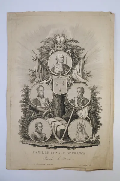 FRANSKT KOPPARSTICK. "Famille Royale de France – Branche des Bourbons". Paris, 1814.