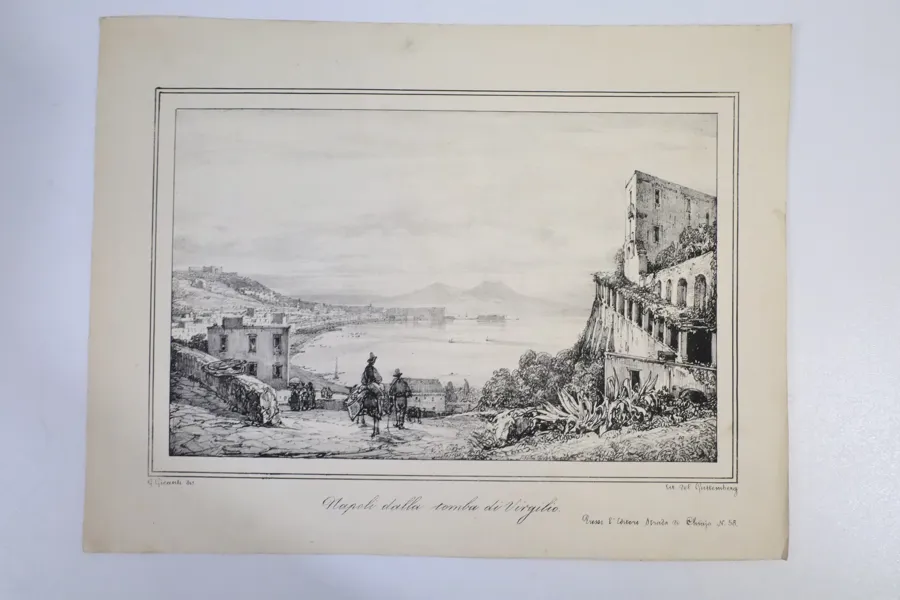 ITALIEN. "Napoli dalla tomba di Virgilio". Gravyr efter G. Gigante, 1800-tal.
