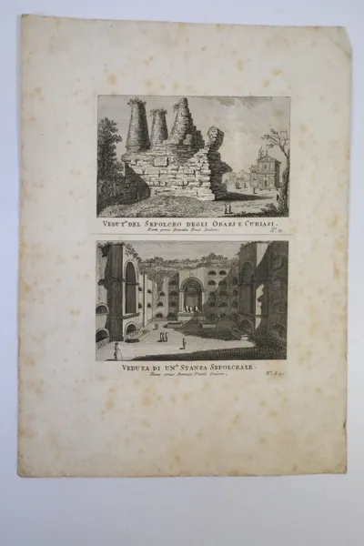 ITALIEN. Två kopparstick med antika motiv, efter Domenico Pronti, Rom, 1700-/1800-tal.