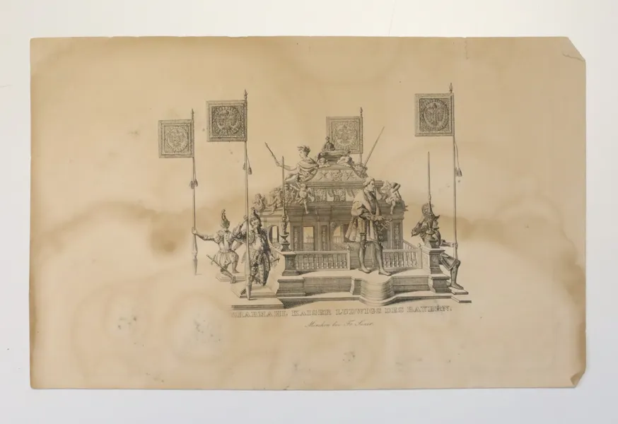 TYSKLAND. "Grabmal der letzten Ludwigs des Bayern". Litografi, München, 1800-talets första hälft.