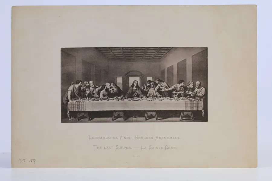 LEONARDO DA VINCI (efter). "Nattvarden" (Heiliges Abendmahl / The Last Supper / La Sainte Cène). Fotogravyr/kollotyp, omkring 1890–1910.