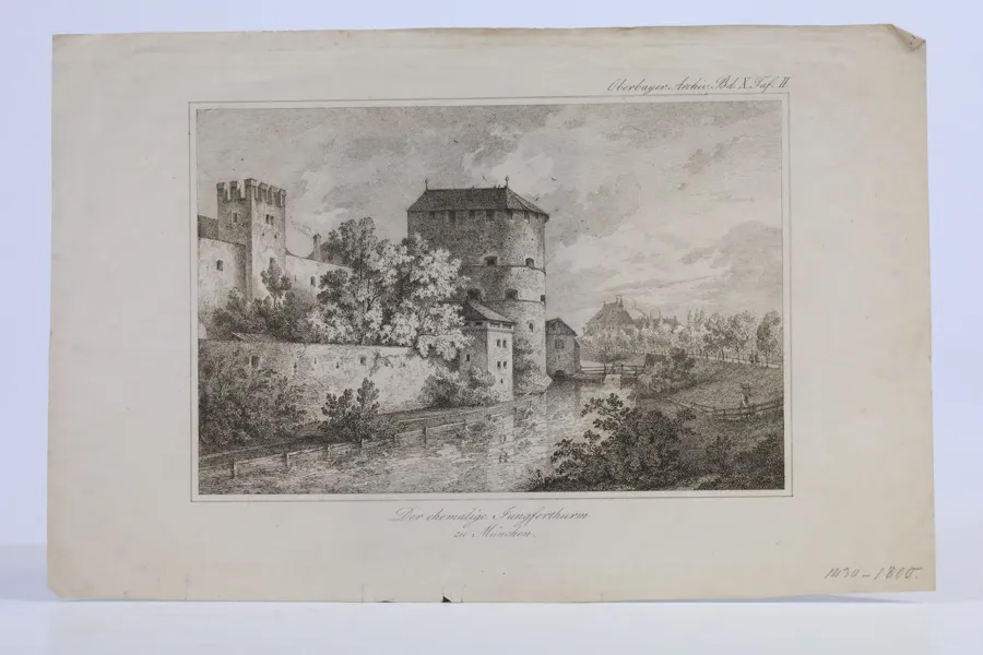 TYSKLAND. "Der ehemalige Jungferthurm zu München". Litografi, ca 1840.