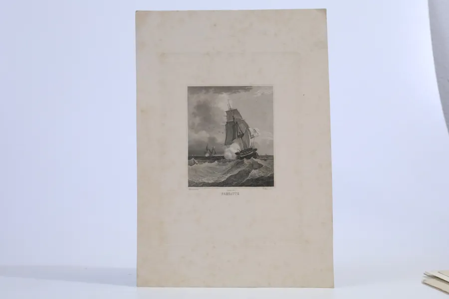 KOPPARSTICK. FRANKRIKE, "La Sirène", fregatt tillhörande H.K.H. Madame Duchesse de Berry, maritimt motiv, ca 1828–1835.