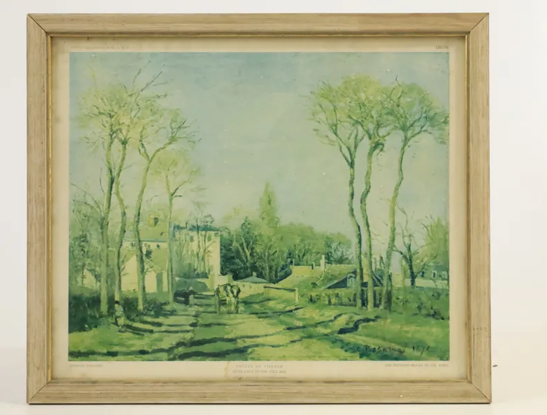 FRANKRIKE – Camille Pissarro efter, "Entrée du Village", reproduktion utgiven av Les Éditions Braun et Cie, Paris