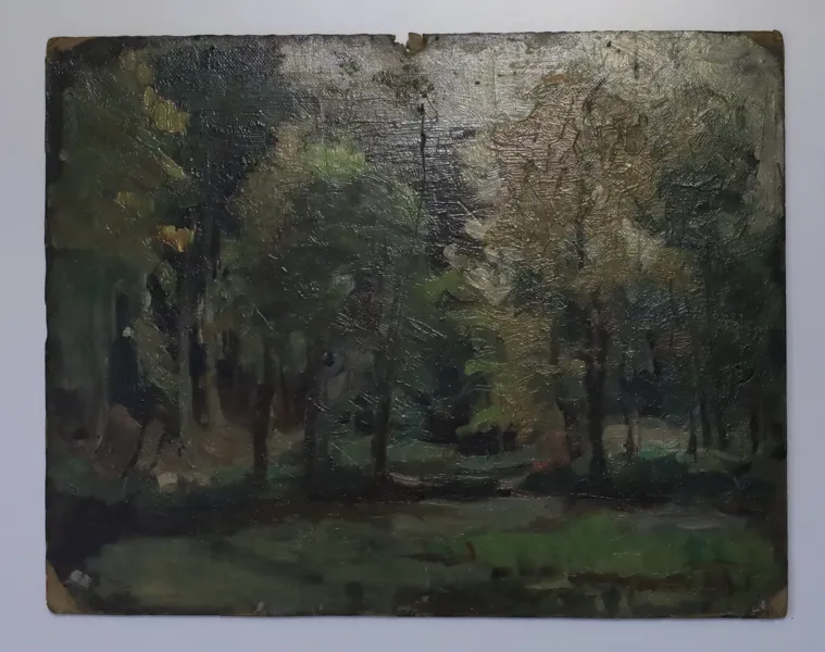 ARMAND VEREECKE (BELGIEN, 1912–1990), skogslandskap, olja på pannå, daterad 1945