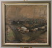 Pierre Verbeke (1895–1962), BELGIEN, troligen. Hamnmotiv med fiskebåtar.