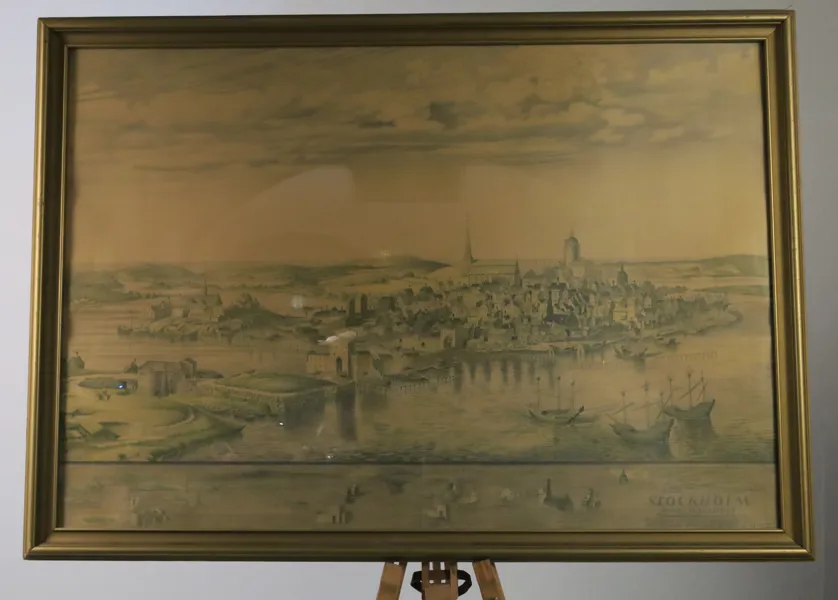 SVERIGE. KNUT LINDHOLM, ”Stockholm under Wasatiden”, flerfärgstryck efter originalrekonstruktion, 1926
