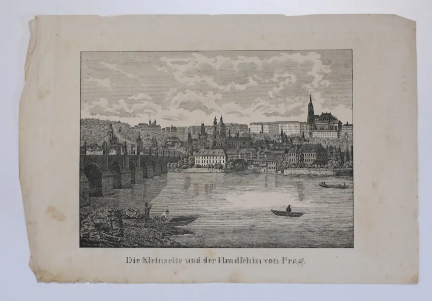 TJECKIEN. ”Die Kleinseite und der Hradschin von Prag”, stadsutsikt över Prag, grafiskt blad, 1800-tal