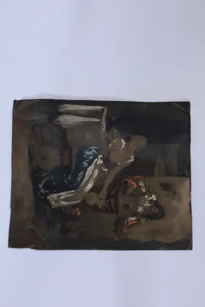 OIDENTIFIERAD KONSTNÄR, figurscen med musiker, olja på järnplåt, sannolikt 1800-tal
