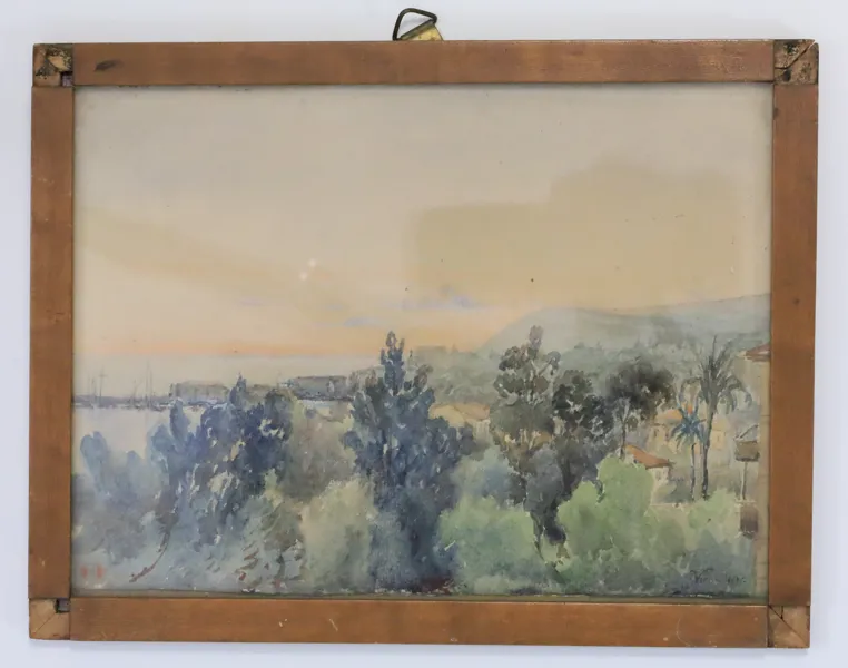 OKÄNT URSPRUNG. OIDENTIFIERAD KONSTNÄR, sydländskt kustlandskap, akvarell, signerad och daterad 1937