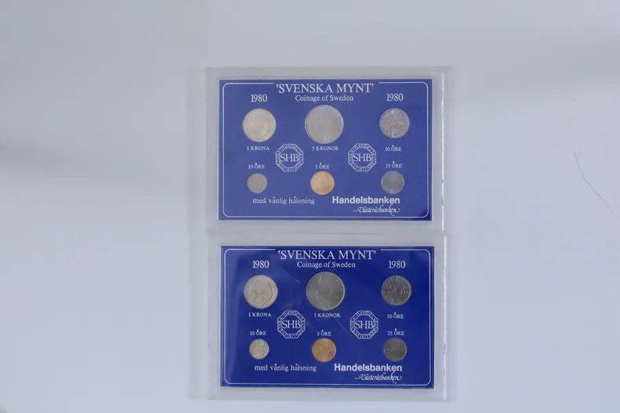 SVERIGE. ÅRSMYNTSET, 2 st, ”Svenska Mynt 1980”, Handelsbanken/Västrabanken
