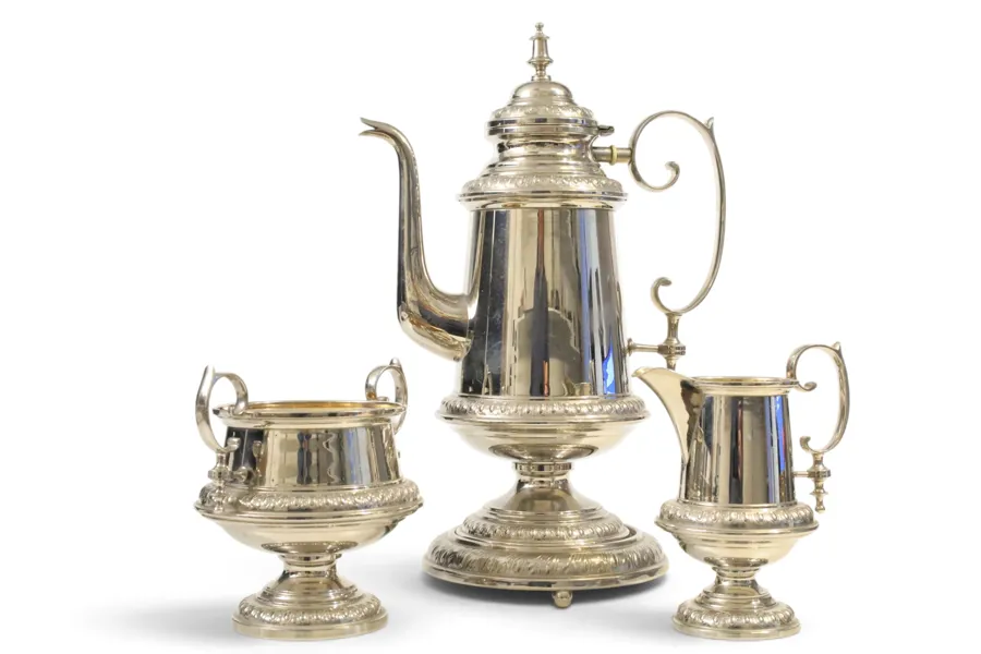 SVERIGE. GOTTFRID CARLSSON, ESKILSTUNA. KAFFESERVIS, 3 DELAR, NYSILVER, 1900-TALETS BÖRJAN