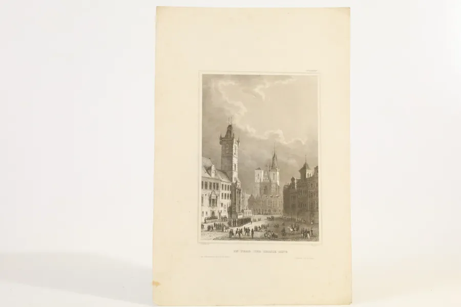 TJECKIEN, PRAG (DÅ KONUNGARIKET BÖHMEN). C. REISS, EFTER; JOHANN GABRIEL FRIEDRICH POPPEL (1807–1882), GRAVÖR. ”IN PRAG DER GROSSE RING”, STÅLGRAVYR, OMKRING 1840.