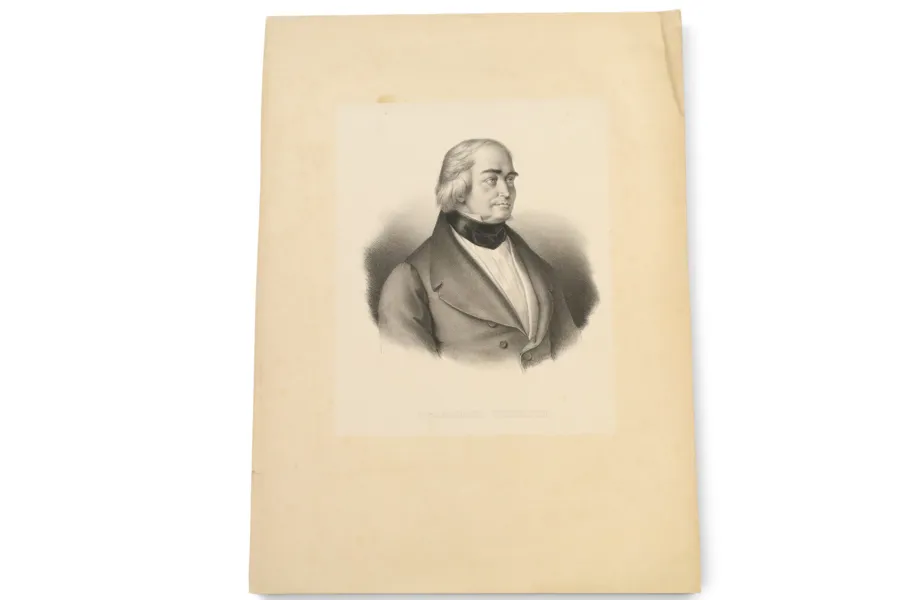 TYSKLAND, MÜNCHEN. L. V. MONTMORILLON, EFTER NATUREN. PORTRÄTT AV FRIEDRICH WILHELM VON THIERSCH (1784–1860), TONLITOGRAFI, 1820.