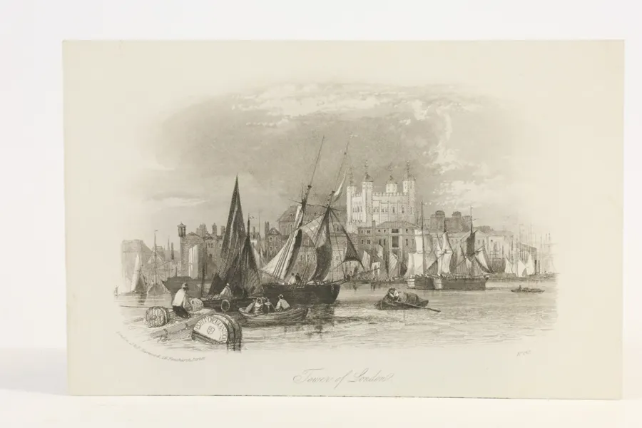 ENGLAND, LONDON. J. & F. HARWOOD, UTGIVARE. ”TOWER OF LONDON”, PL. NR 249, STÅLGRAVYR, OMKRING 1830–1843.