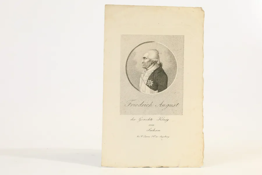 TYSKLAND, AUGSBURG. FRIEDRICH AUGUST I ”DEN RÄTTVISE” (1750–1827), KUNG AV SACHSEN. PORTRÄTTGRAVYR, 1806–1827.