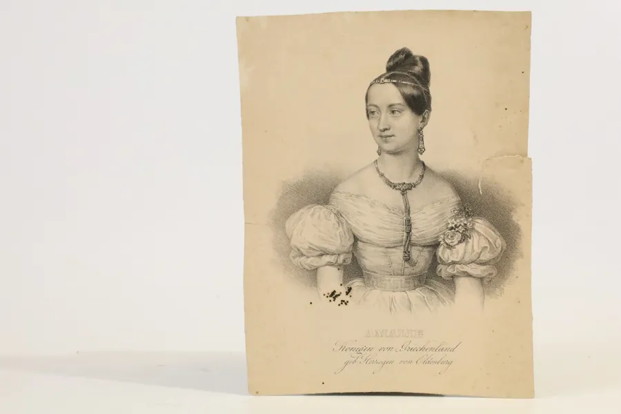 GREKLAND. AMALIA AV OLDENBURG (1818–1875), DROTTNING AV GREKLAND. PORTRÄTTLITOGRAFI, 1836–1862.