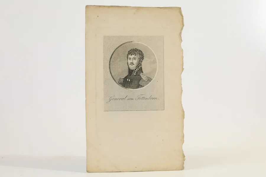 RYSSLAND. FRIEDRICH KARL FREIHERR VON TETTENBORN (1778–1845), ”GENERAL VON TETTENBORN”, PORTRÄTTGRAVYR, OMKRING 1813.