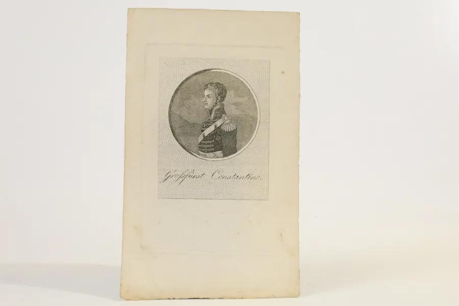 RYSSLAND / TYSKLAND, TIDIGT 1800-TAL
Anonym gravör
Großfürst Constantin
Punktgravyr och etsning, sannolikt tyskt arbete omkring 1810–1820.