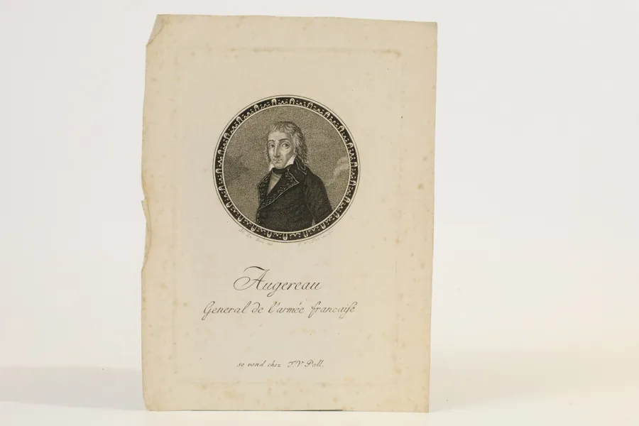 FRANKRIKE/TYSKLAND
Theodor Vincenz Poll (född 1770), efter Hilaire Le Dru (1769–1840)
”Augereau – Général de l’armée française”
Punktgravyr och etsning, Augsburg, omkring 1797–1800.