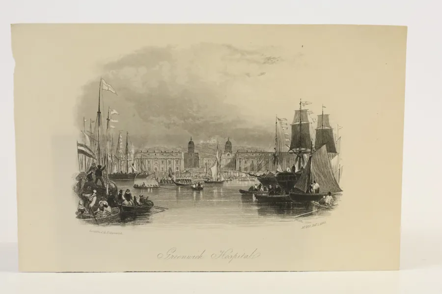 STORBRITANNIEN, ”GREENWICH HOSPITAL”, STÅLSTICK UTGIVET AV J. & F. HARWOOD, LONDON, DATERAT 1 OKTOBER 1841
