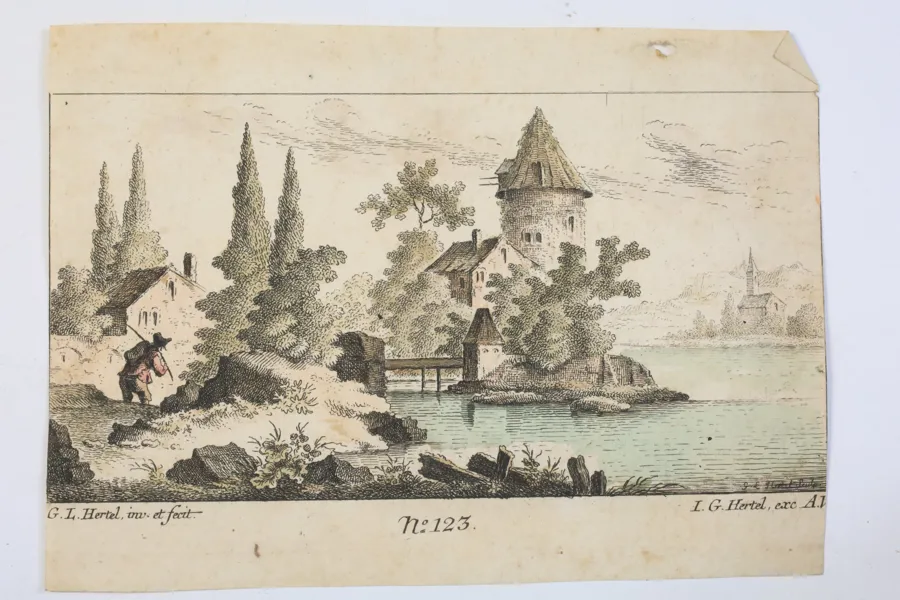 TYSKLAND, AUGSBURG, GEORG LEOPOLD HERTEL, HANDKOLORERAD ETSNING, 1700-TALETS ANDRA HÄLFT
