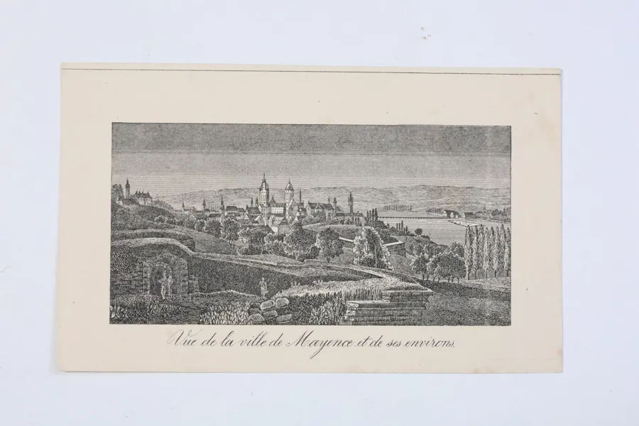 TYSKLAND, MAINZ OCH DESS OMGIVNINGAR, PANORAMAVY, TOPOGRAFISKT STICK, 1800-TALETS FÖRSTA HÄLFT