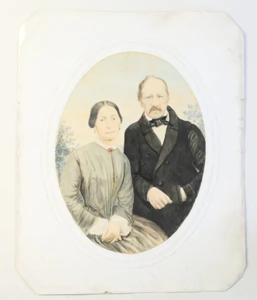 SVERIGE, PORTRÄTT AV ETT BORGERLIGT PAR, AKVARELL OCH GOUACHE, 1800-TALETS MITT