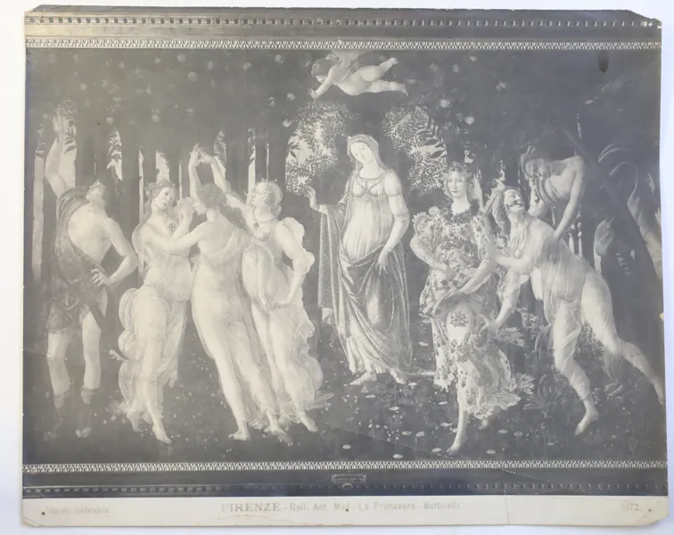 ITALIEN, FLORENS, SANDRO BOTTICELLI ”LA PRIMAVERA”, ÄLDRE FOTOGRAFISK KONSTREPRODUKTION, TIDIGT 1900-TAL