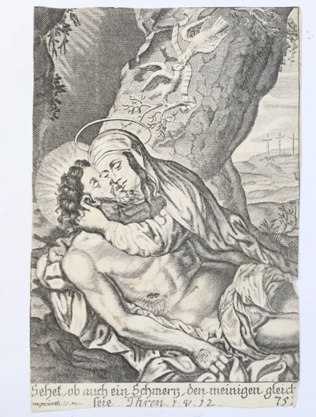 TYSKLAND, PIETÀ MED MARIA OCH DEN DÖDE KRISTUS, RELIGIÖST KOPPARSTICK, 1700-TAL