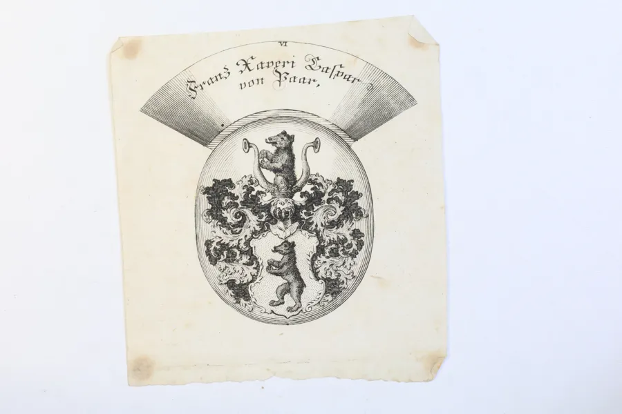 ÖSTERRIKE, FURSTLIGT VAPEN FÖR FRANZ XAVER VON PAAR, HERALDISKT KOPPARSTICK, 1700-TAL