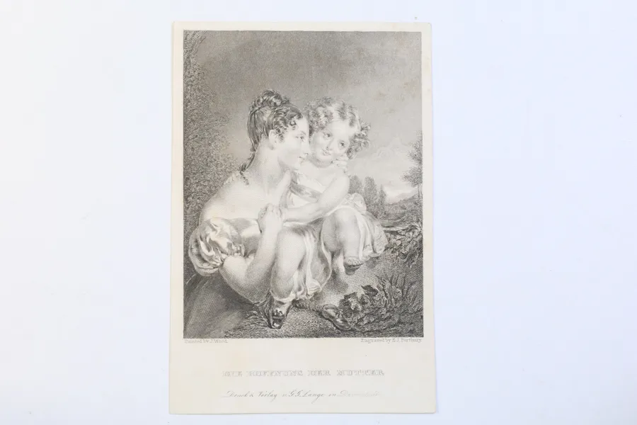 TYSKLAND. JOHN WOOD (Storbritannien, 1801–1870), efter, samt EDWARD JAMES PORTBURY (Storbritannien, 1795–1885), gravör. ”Die Hoffnung der Mutter”, 1800-tal.