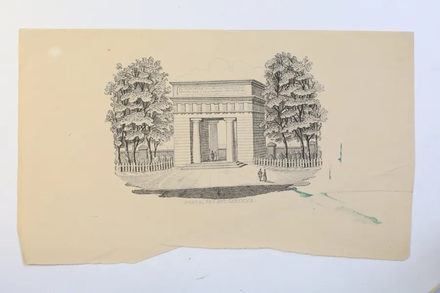 TYSKLAND – PORTAL DES BOTANISCHEN GARTENS, MÜNCHEN, GRAFISKT BLAD, 1800-TAL